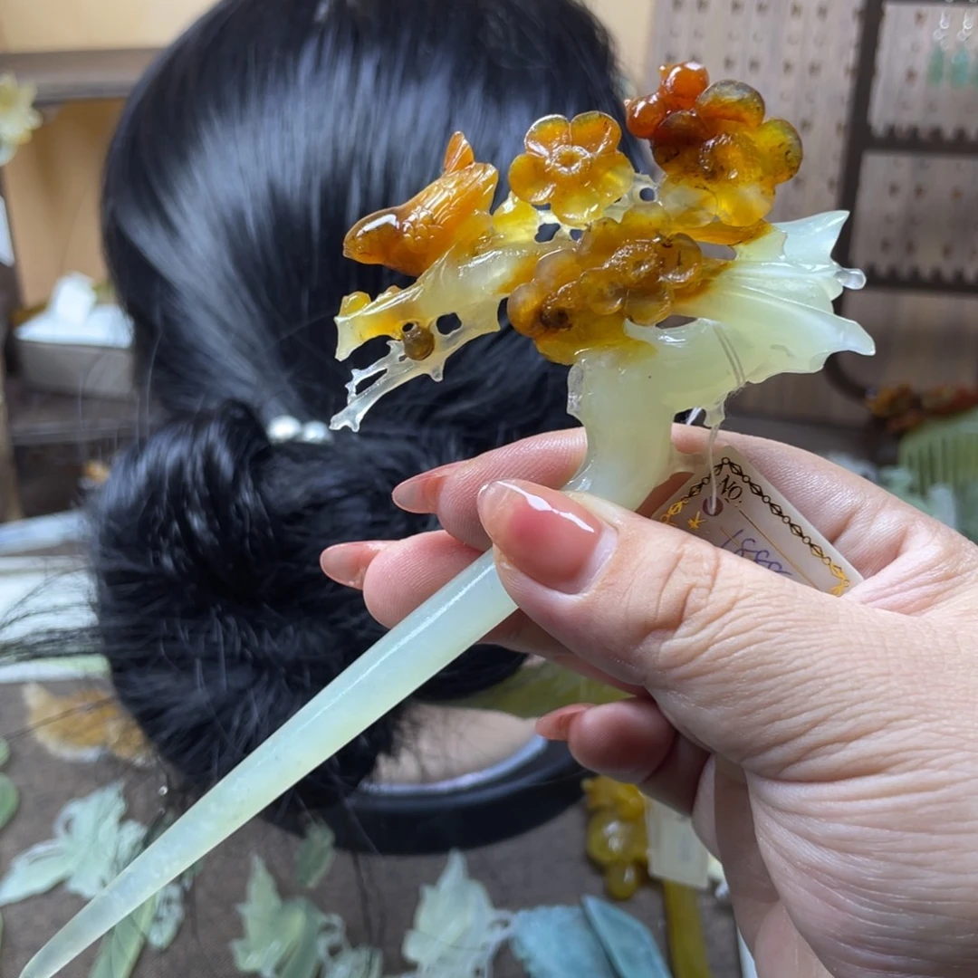 龙***圈未镶嵌蛇纹石玉发饰发簪