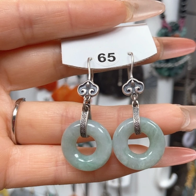 【闪购商品】翡翠耳饰银S925镶嵌1****北耳饰