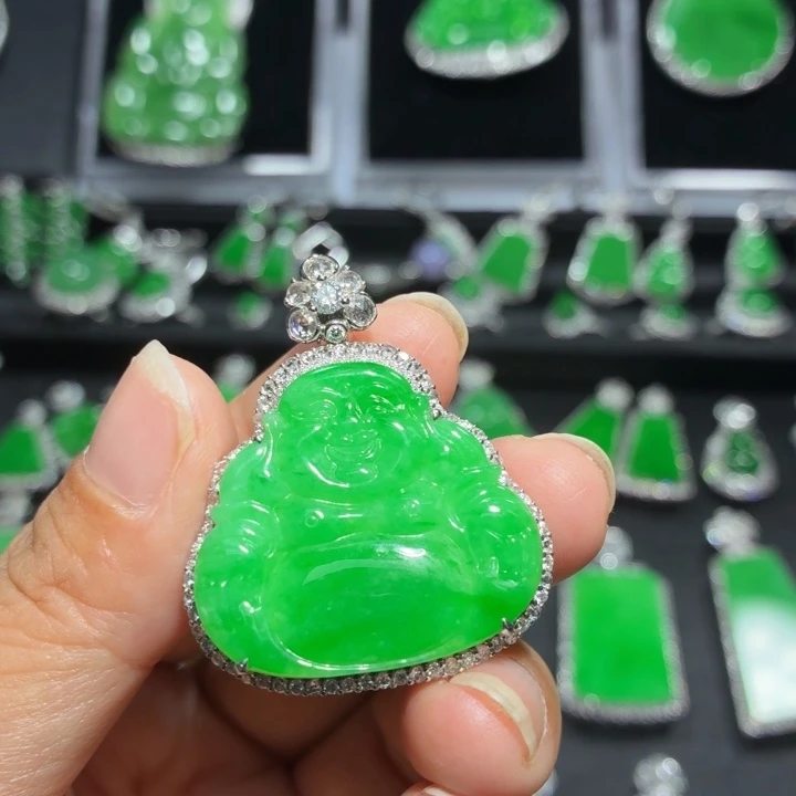 翡翠18K金镶嵌吊坠(不含链)翡翠