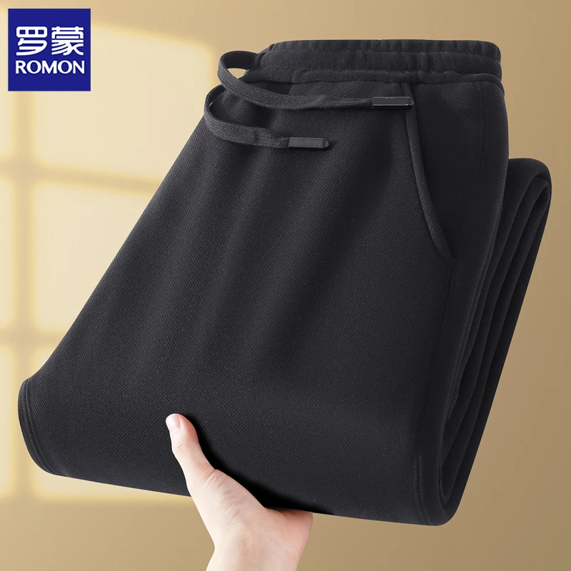 【含绵羊毛+桑蚕丝】罗蒙男士加绒休闲裤秋冬新款加厚保暖弹力卫裤