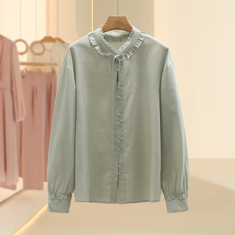 【艾w】荷叶边设计感显瘦长袖衬衫2025春季新款七号铺撤柜女装