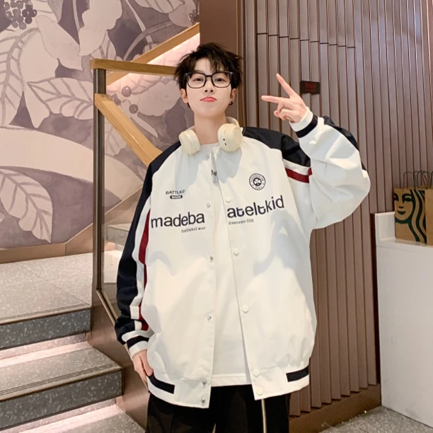 大童美式拼色刺绣棒球服情侣款宽松潮牌夹克外套休闲百搭春秋潮流