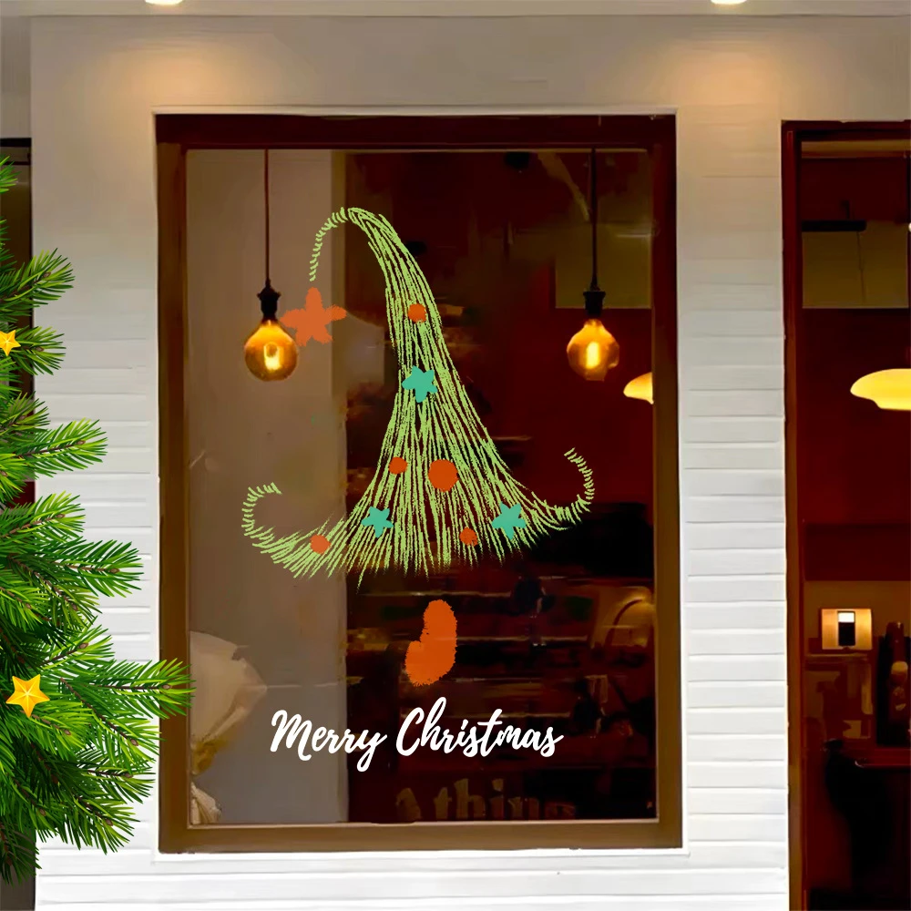 ANNAHOUSE圣诞节装饰橱窗玻璃贴纸静电窗花卡通圣诞树布置