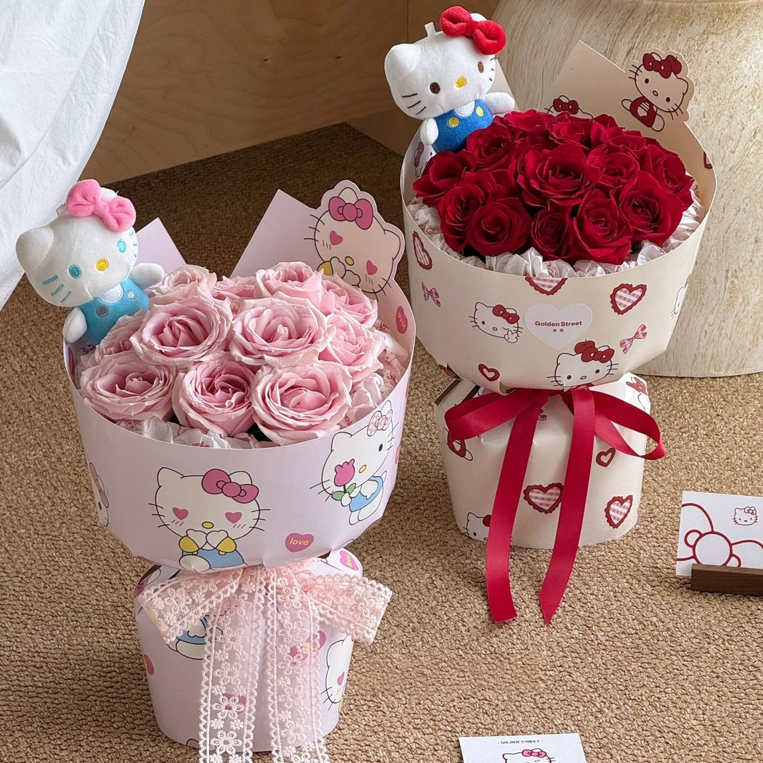 【1帮1】七夕新品KT凯特猫定型片鲜花花束包装花店花艺diy资材