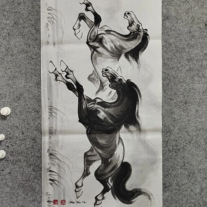 横款周士辰水墨写意骏马图