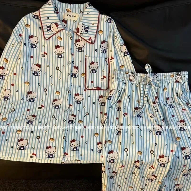 时梦也【HelloKitty】新款长袖睡衣女冬季德绒家居服套装卡通春秋款