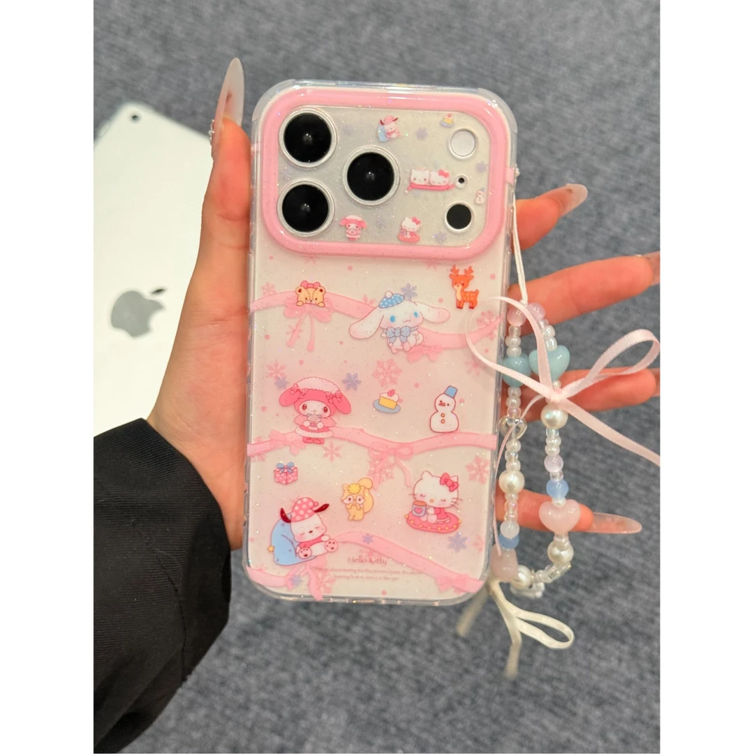 浅粉三丽鸥蝴蝶结雪花IMD双层手机壳适用iPhone17promax包相机键