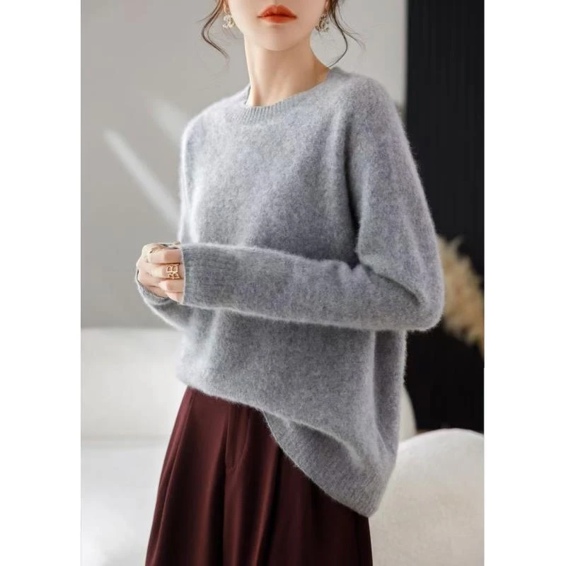 529 秋冬新品羊毛拉毛显瘦圆领宽松净版多色长袖针织衫