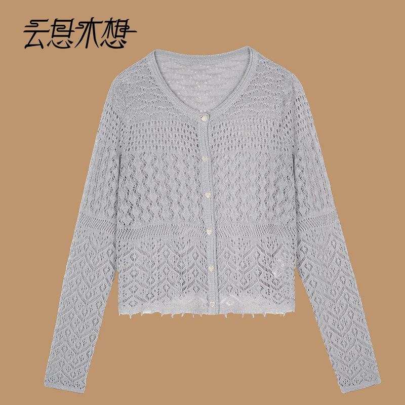 Ysimo-X云思木想 云萝织风 镂空钩花小流苏和纸纱毛针织衫13497