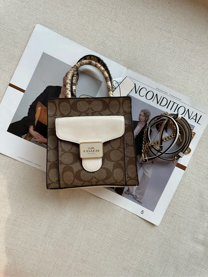 95新 COACH/蔻驰 老花拼蛇皮托特琴谱