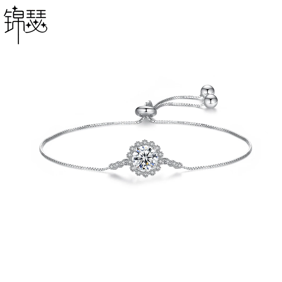 925银莫桑石手链 一克拉莫桑石手链S925银手环简约网红小清新饰品