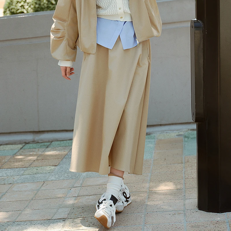 【户外轻运动】复古风衣式半身裙松紧腰DOUBLOVE贝爱2025秋季新款