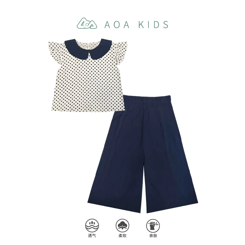2025年夏季儿童女孩休闲圆领五分裤波点套装