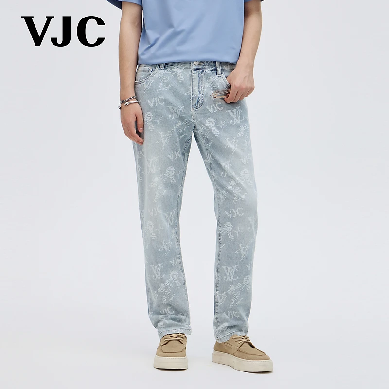 VJC/威杰思2025夏季新款男装水洗磨白牛仔裤潮流街头B24BO2413