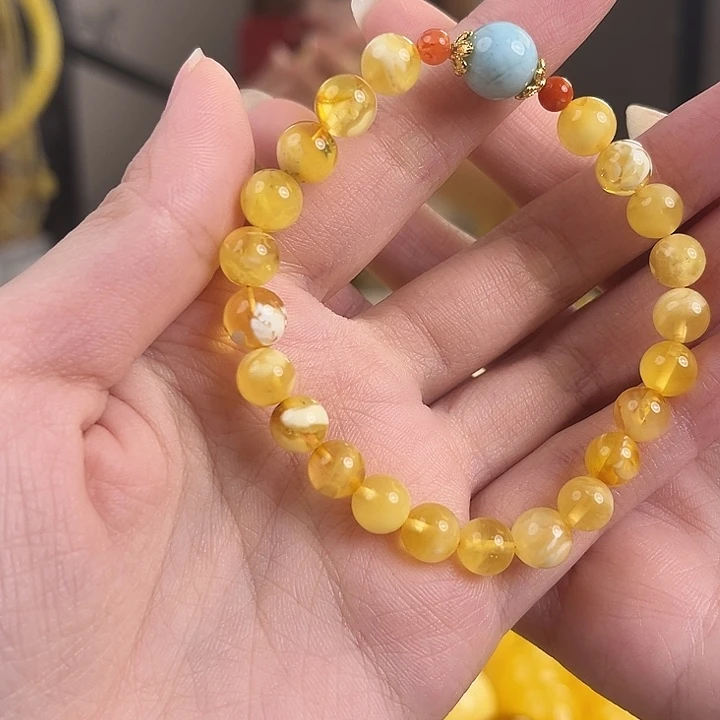 裸石琥珀未镶嵌7.5mm+diy手串