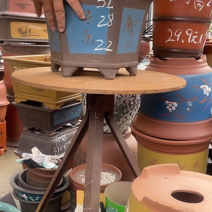 32蓝刻绘六方花盆紫砂花盆紫砂