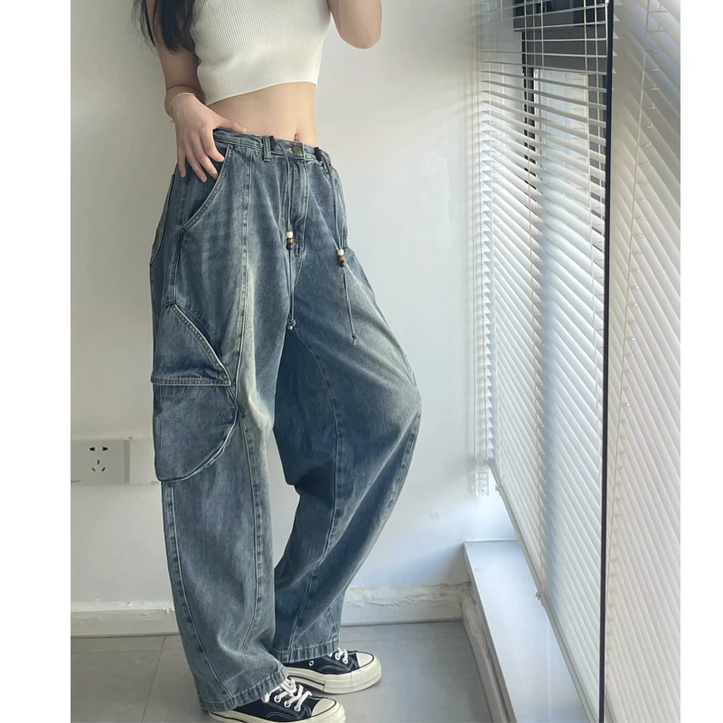 美式工装牛仔裤女2025年新款时尚潮流春季高街裤子宽松哈伦阔腿裤