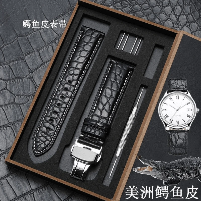 表带真皮男原装鳄鱼皮蝴蝶扣名匠L2军旗女真皮手表智能手表带
