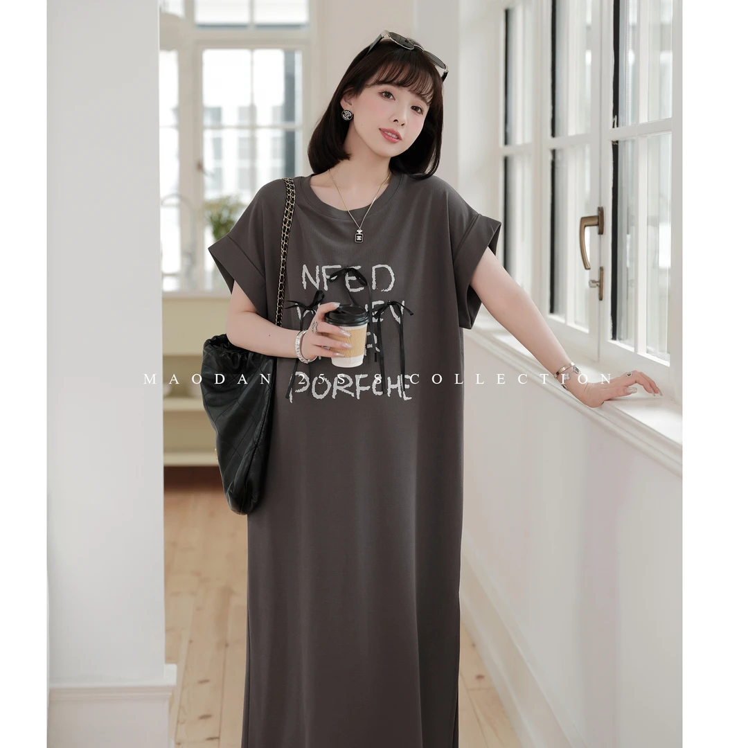 maodan/猫单【生打冰椰】孕妇连衣裙极简风薄款短袖长裙宽松休闲