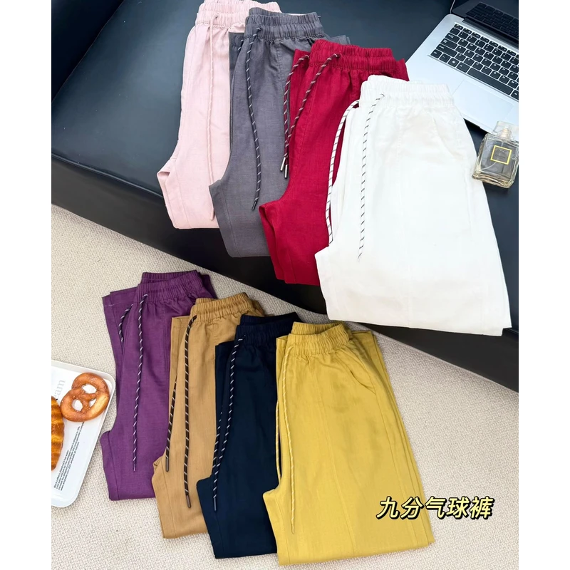005【夏季新款】麻感九分凉凉阔腿裤气球裤（25313）