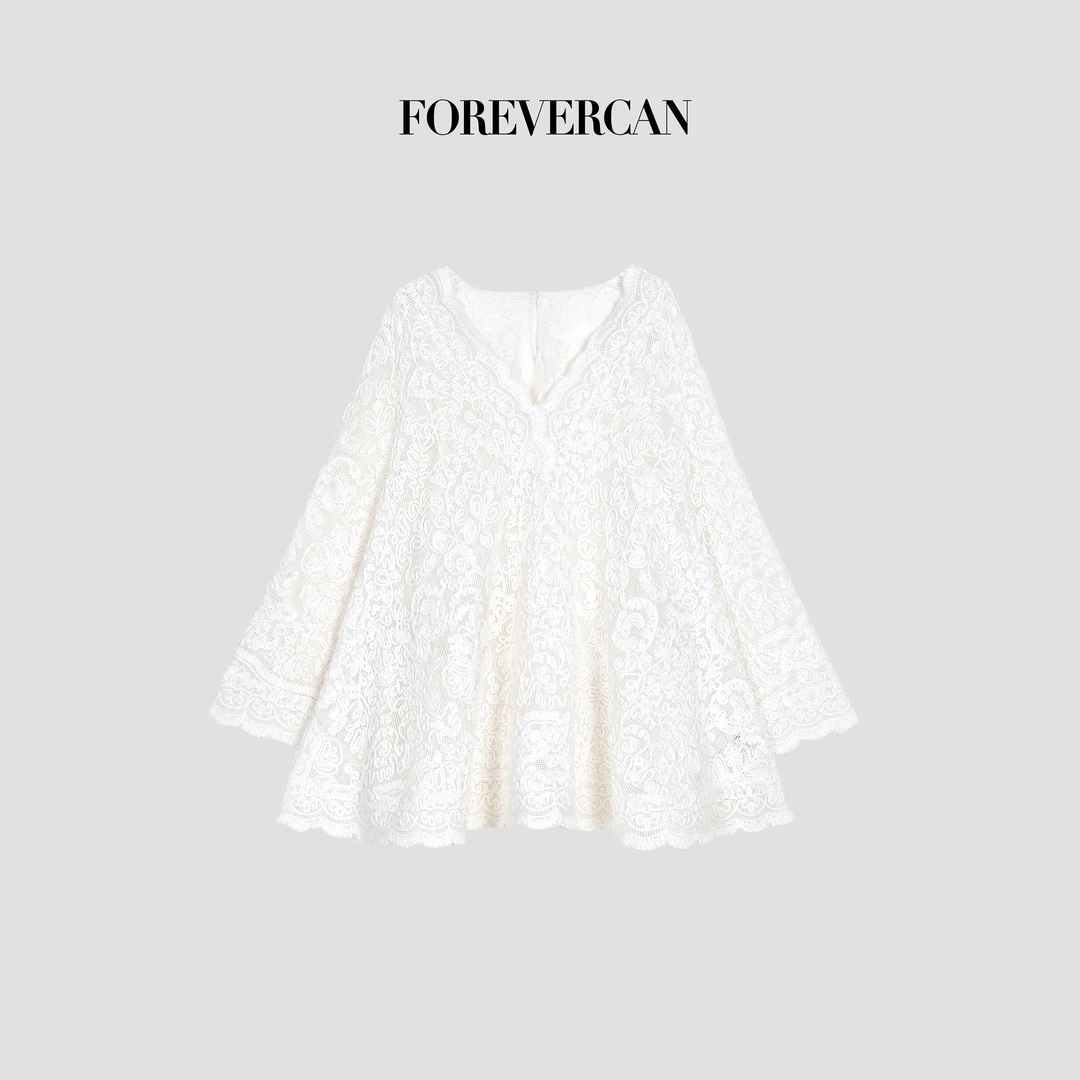 FOREVERCAN“旖旎花园”客定鱼骨线立体刺绣V领宽松连衣裙SD23332