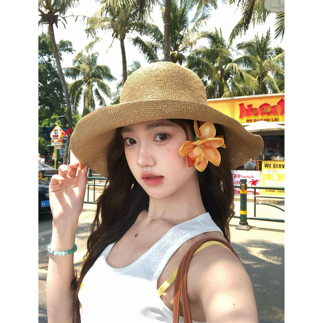 狗狗公园 |【前 20 单送假花发卡】法式纯色草帽密针织度假风气质