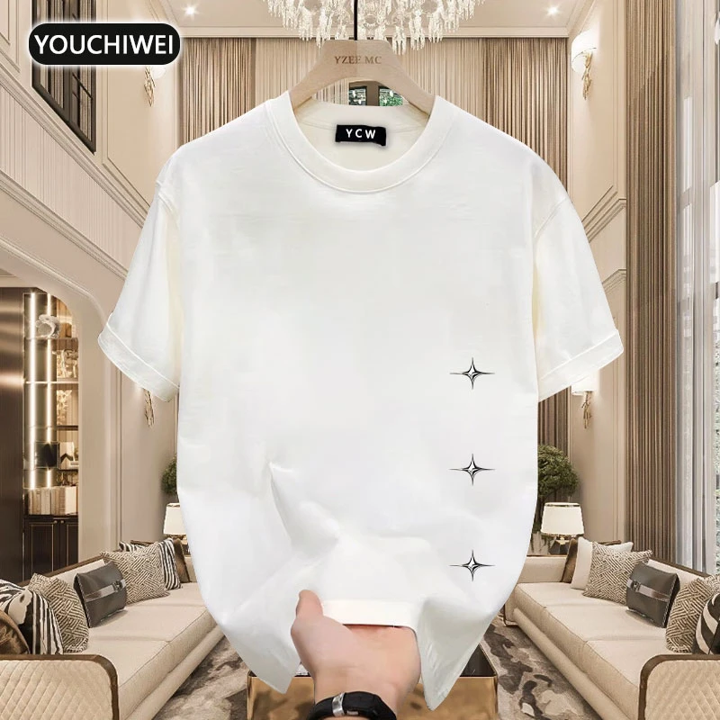 纯棉潮牌重磅短袖圆领T恤时尚潮流星星印花潮休闲ins百搭上衣t恤