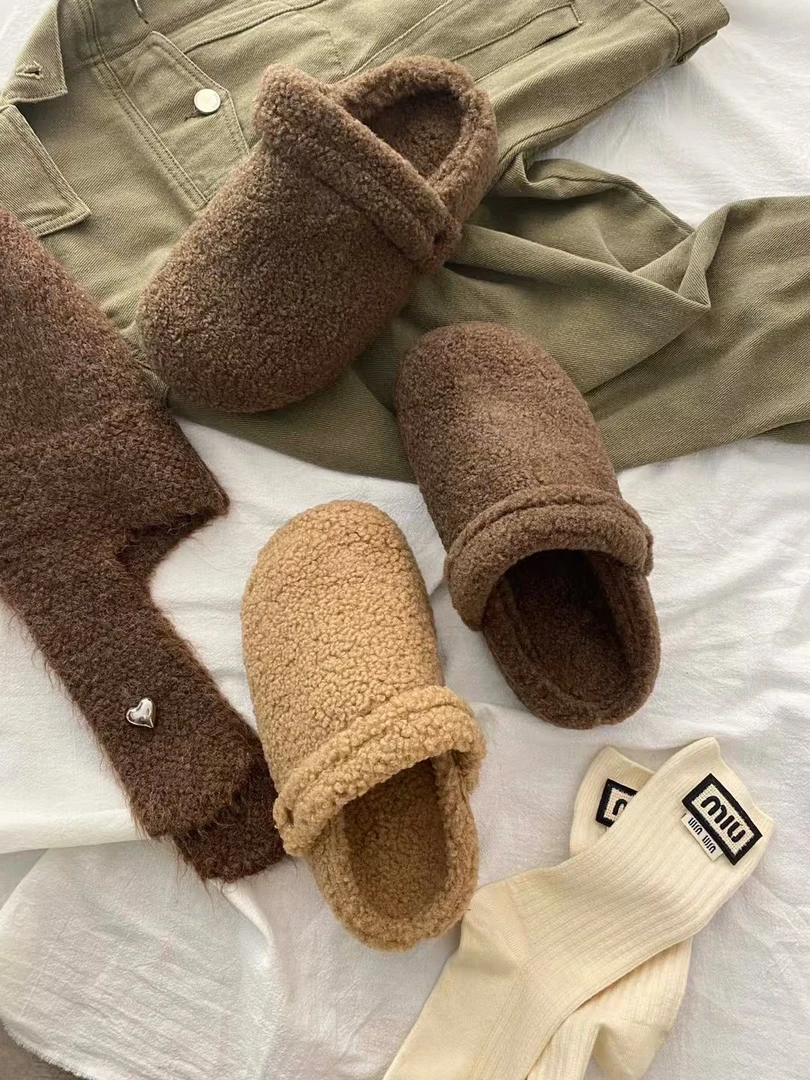 两穿｜纯色包头平跟包头拖平底网红毛毛鞋