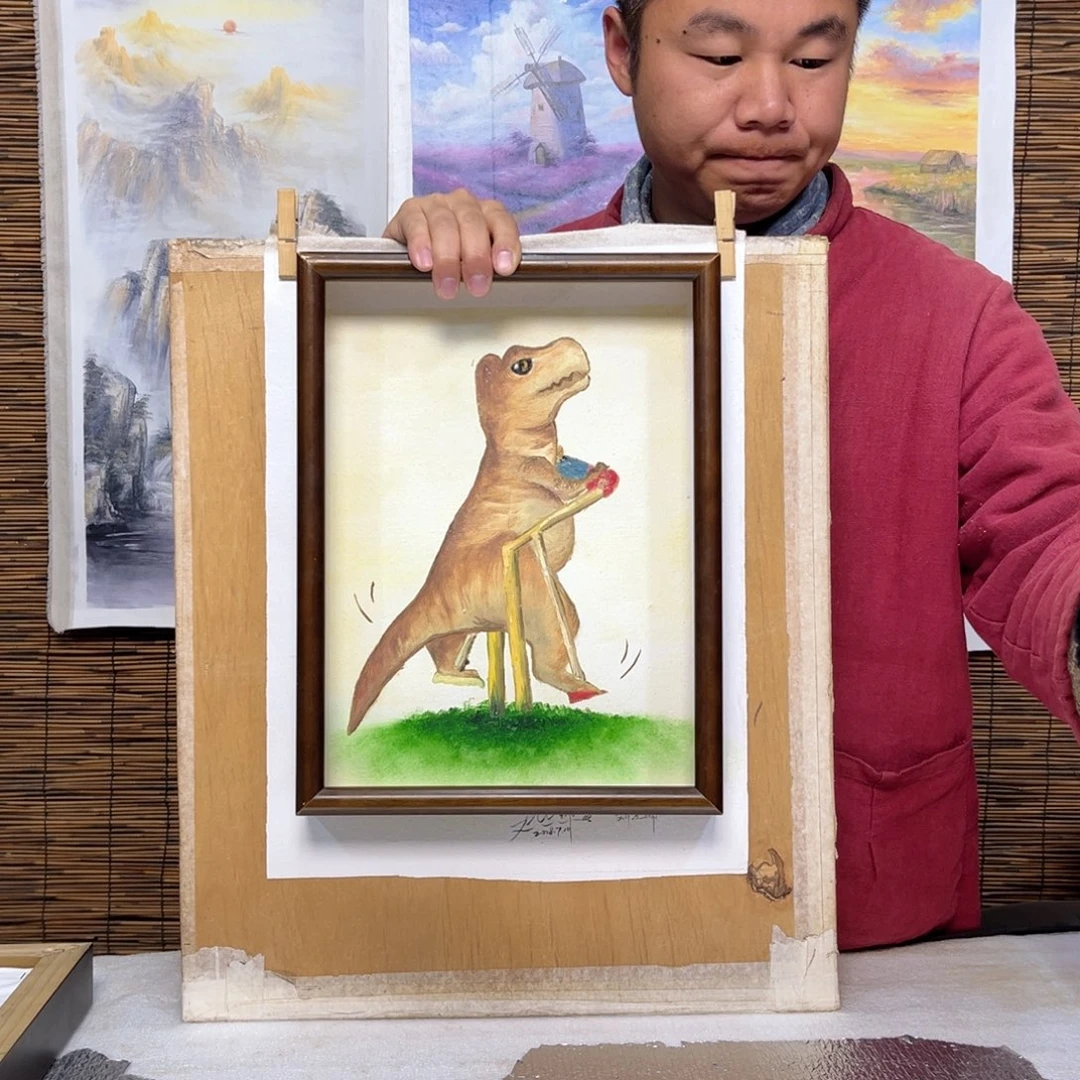 油画行路人小院绘画作品竞拍