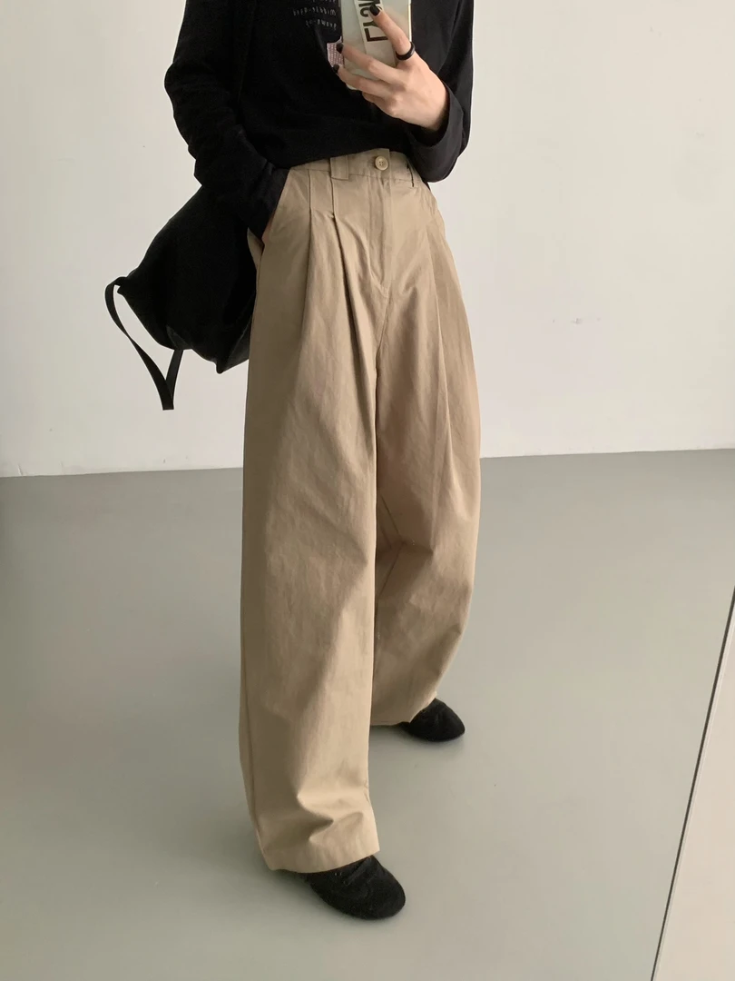 春上新韩系时尚百搭宽松半松紧腰休闲阔腿裤H3077