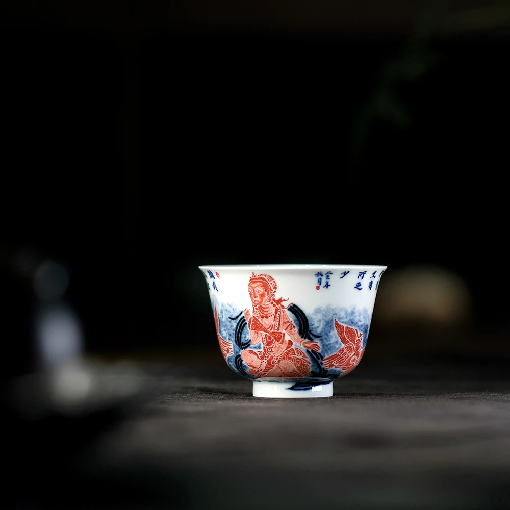 9月上新 大勋精拓敦煌持鼓菩萨图品茗杯主个人客饮杯景德镇茶具