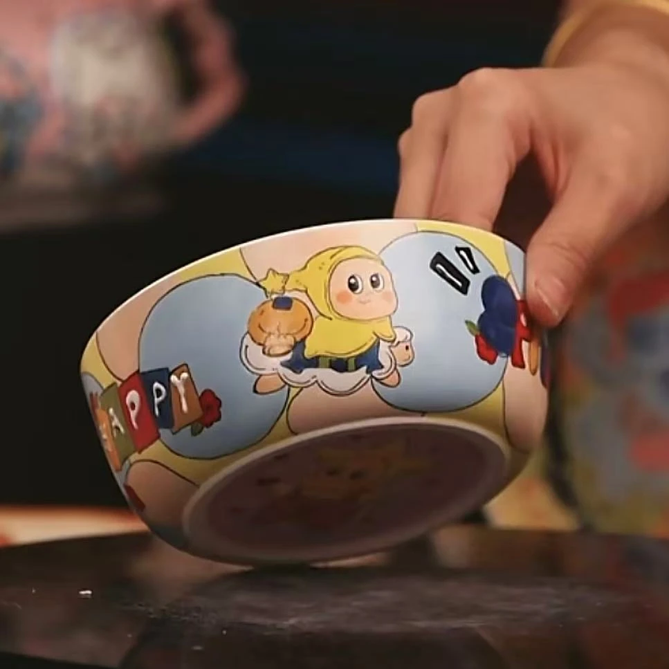星星人手绘陶瓷碗