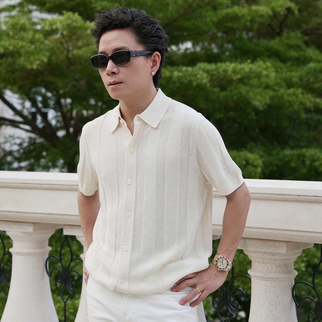 新款针织亚麻混纺开襟polo短袖痞帅衬衫亨利衫老钱T恤