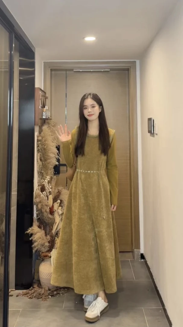 AN.XIN【雾境小花】韩系撞色拼接重工加厚连衣裙11658