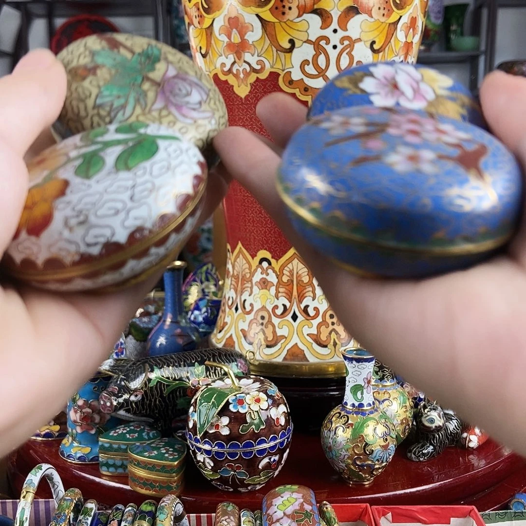 @***竹铜四个景泰蓝小盒子（郭