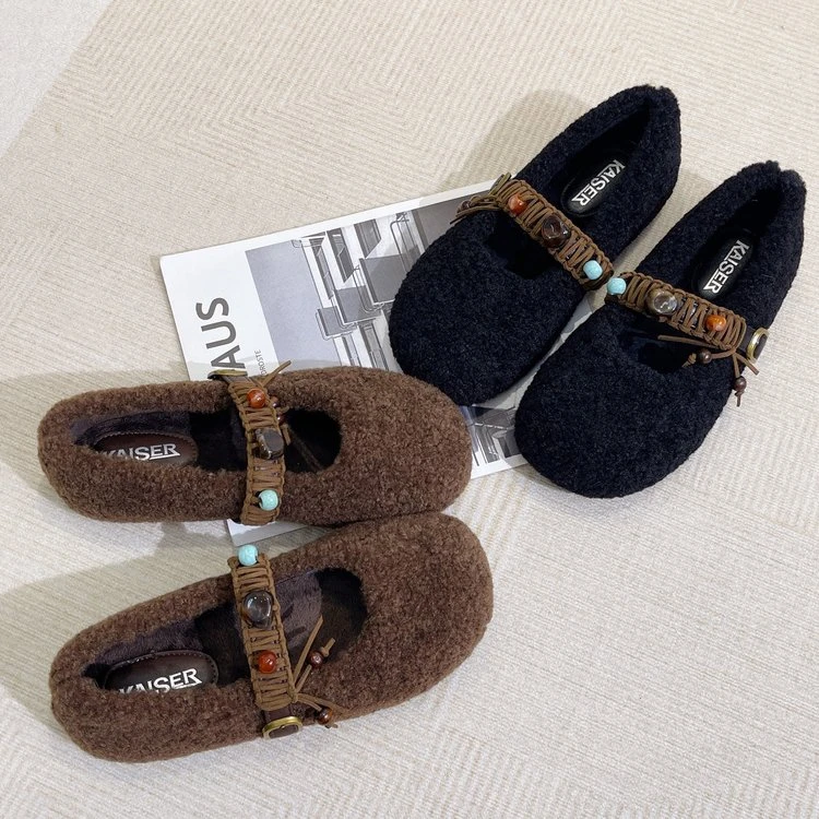 KAISER冬季加绒玛丽珍女鞋软底软面毛毛鞋时尚休闲棉鞋KS9726ZB