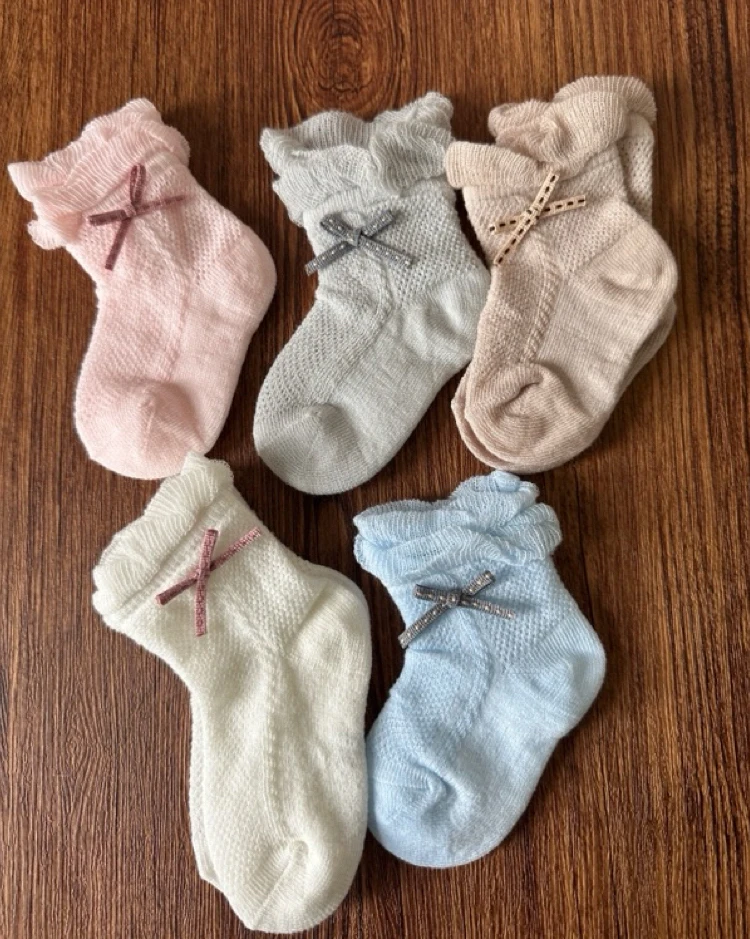 棉宝宝新生儿宝宝春夏网眼袜0-1岁女宝宝可爱蝴蝶结袜子