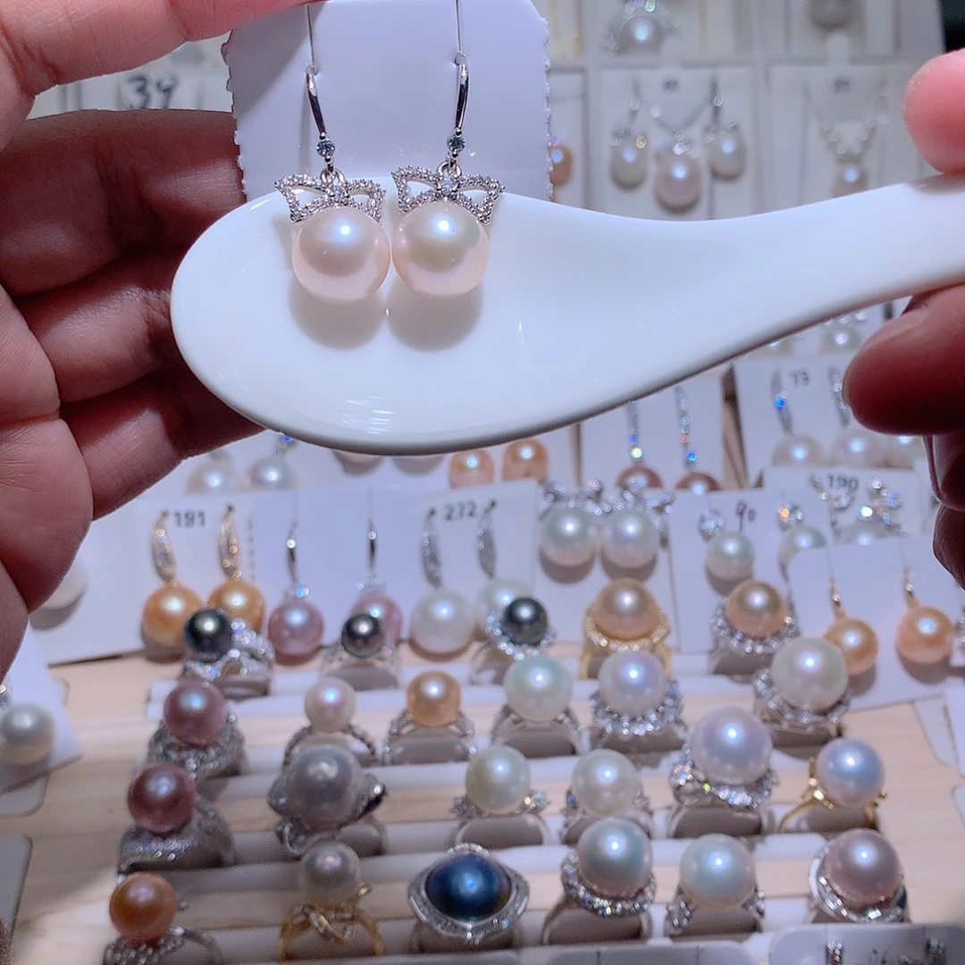 耳饰银S925镶嵌淡水珍珠CC12mm