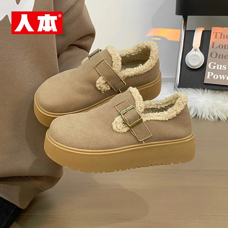 人本厚底增高加绒加厚保暖洋气英伦风高颜值百搭潮流时尚勃肯鞋子