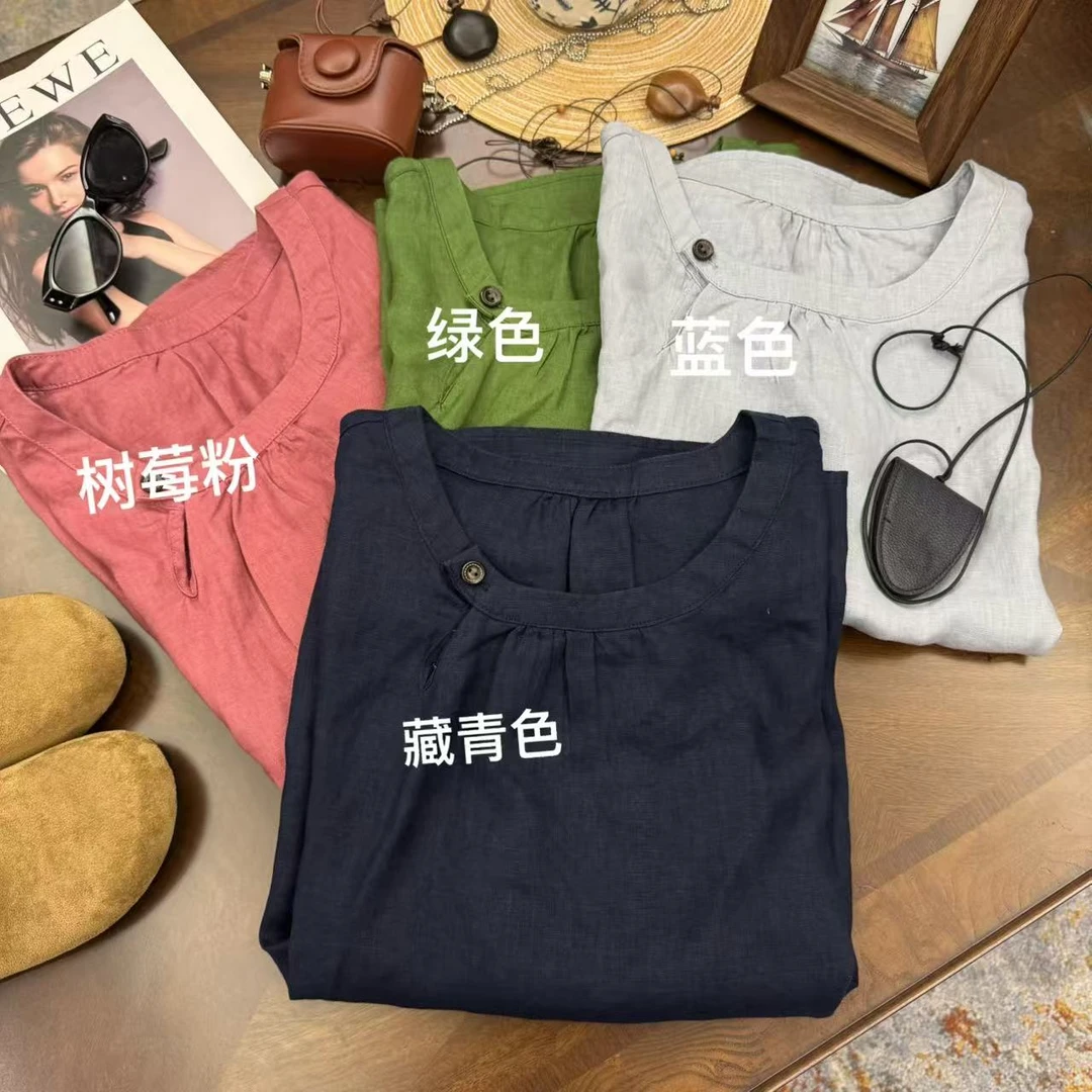 2025夏季新款文艺复古100%亚麻 简约时尚韩版 无袖 衬衫