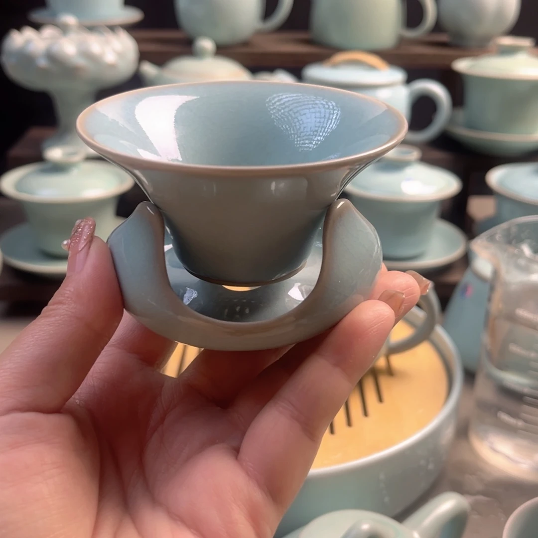 瓷天青釉斗笠茶漏