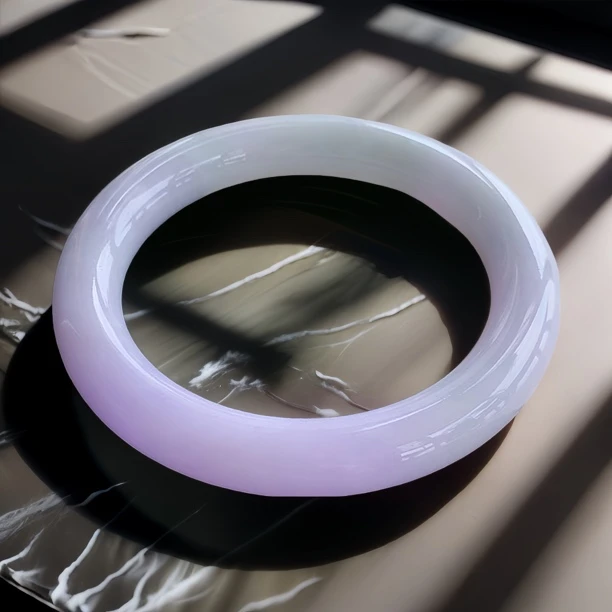 粉紫翡翠手镯59圈uot保真A货紫罗兰翡翠圆镯缅甸天然半山水玉镯子