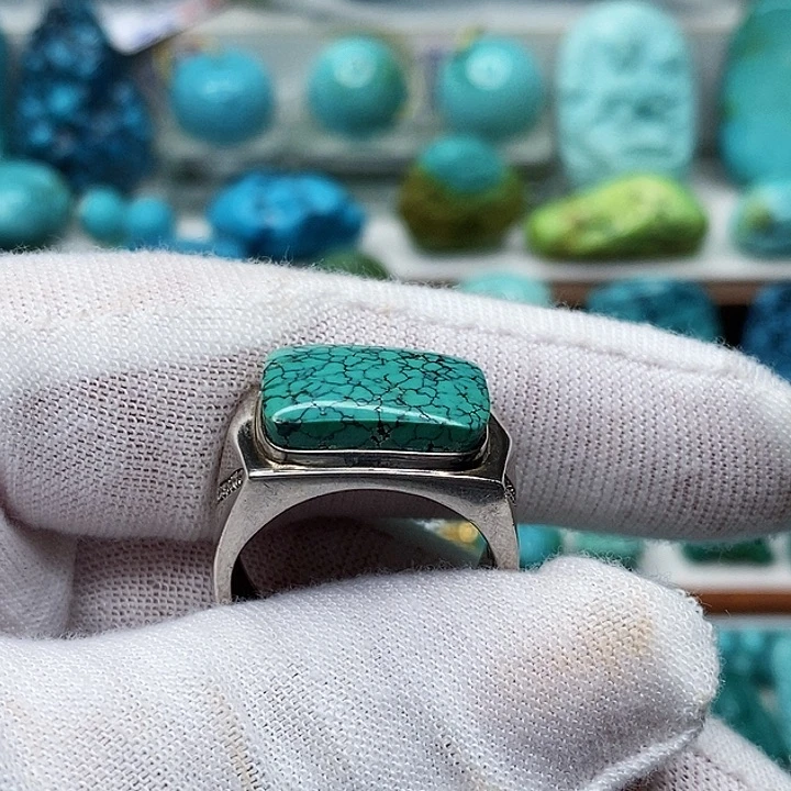 绿松石银S925镶嵌天然原矿 地大质检