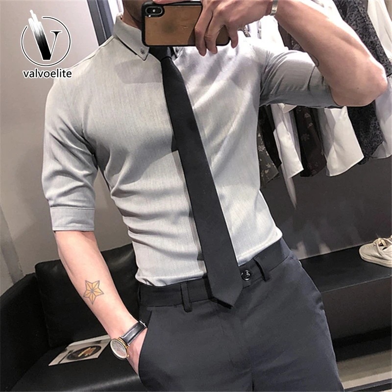 VALVOELITE夏季短袖衬衫男韩版修身商务休闲免妈妈夏季休闲短袖