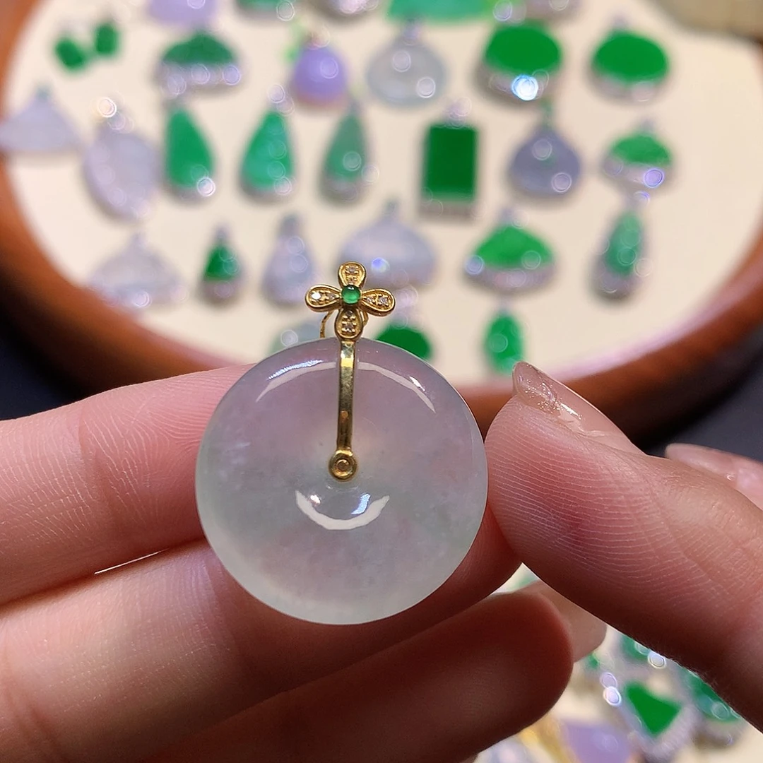 翡翠吊坠(不含链)18K金镶嵌平安扣