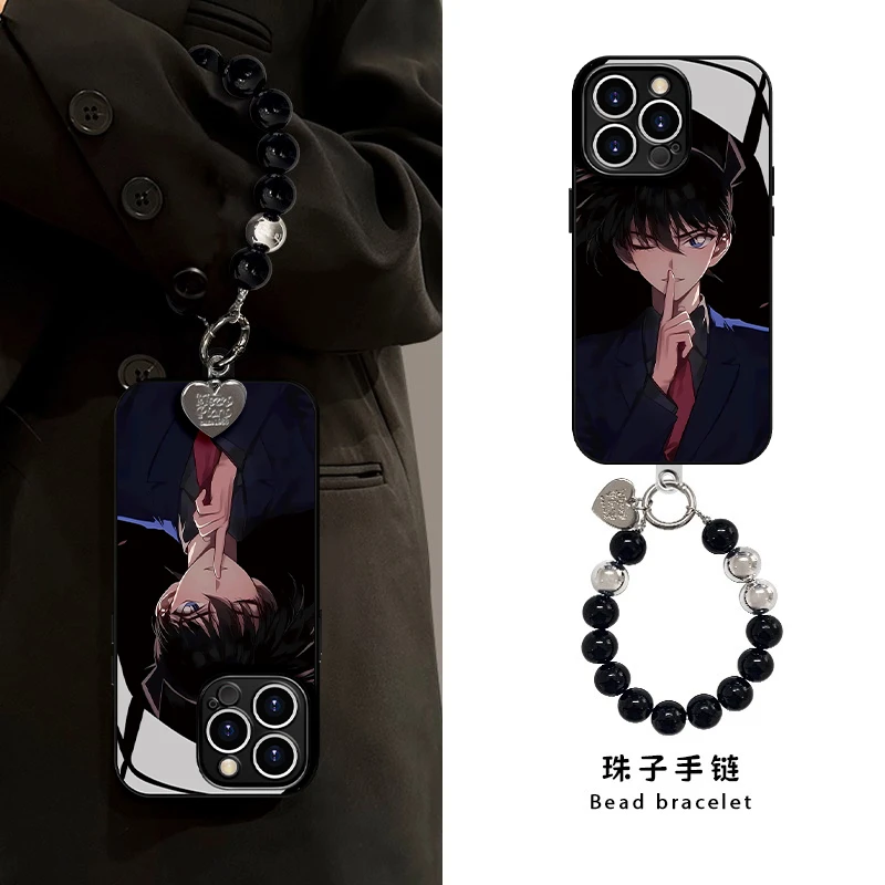 卡通柯南手机壳适用于苹果16/华为/vivo/oppo个性玻璃壳创意流行