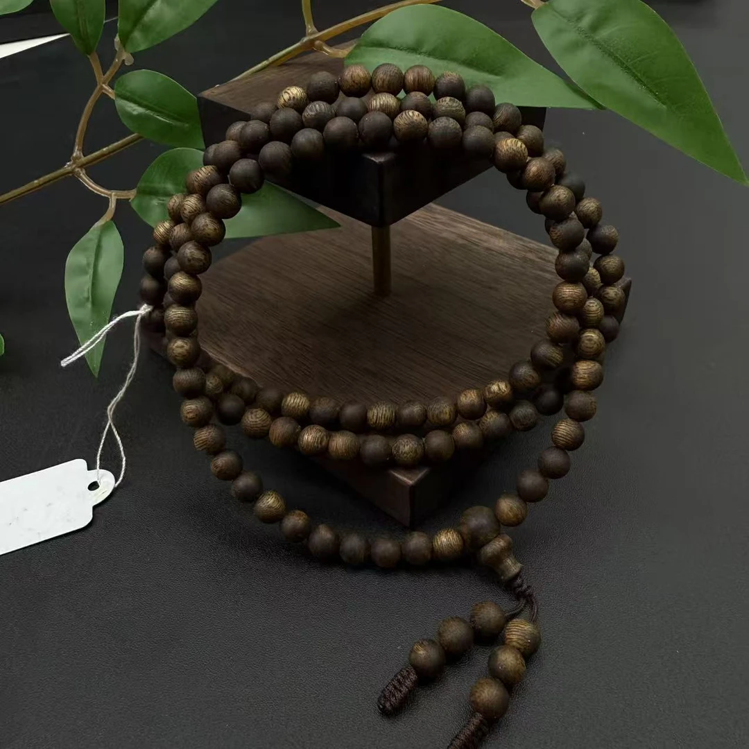 LOT.4海南莺歌绿奇楠7.5mm圆珠108颗多圈手串/010412