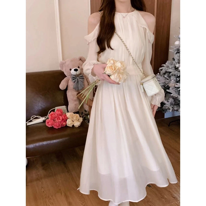 【年末青仓】安璃 温柔小露肩仙气连衣裙 89089