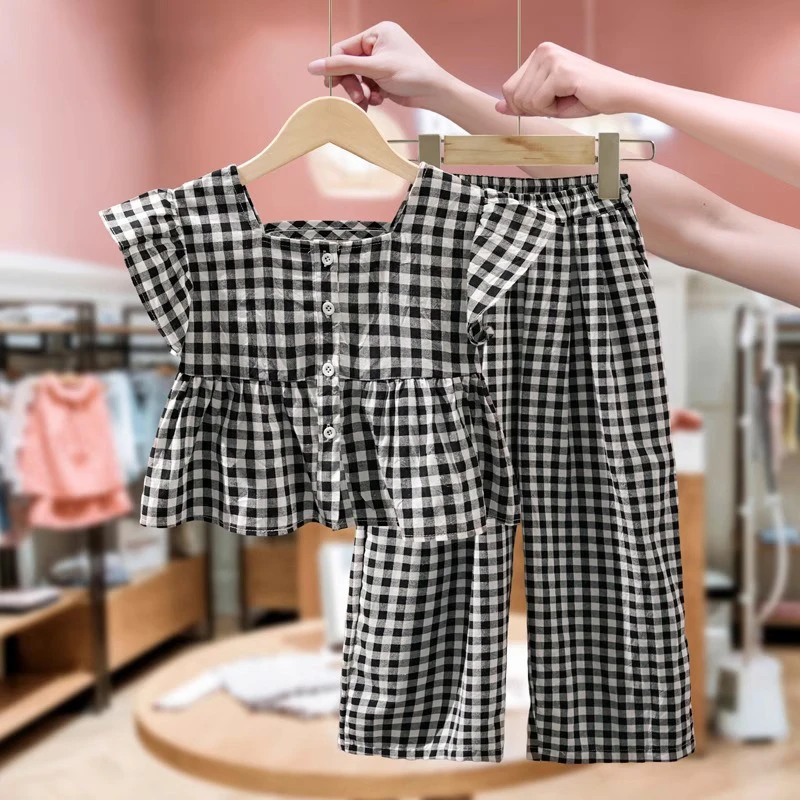 女童小飞袖套装夏季2025儿童大童洋气时髦女孩夏装阔腿裤两件套潮