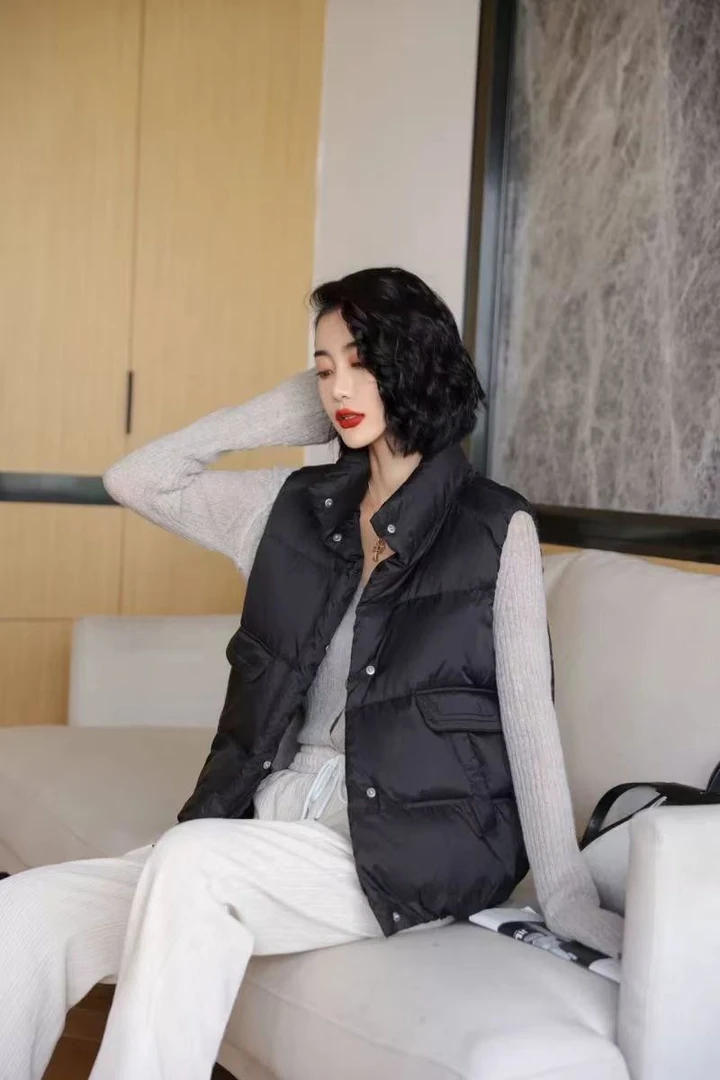 秋冬时尚立领棉马甲女宽松休闲保暖--【衣长60】